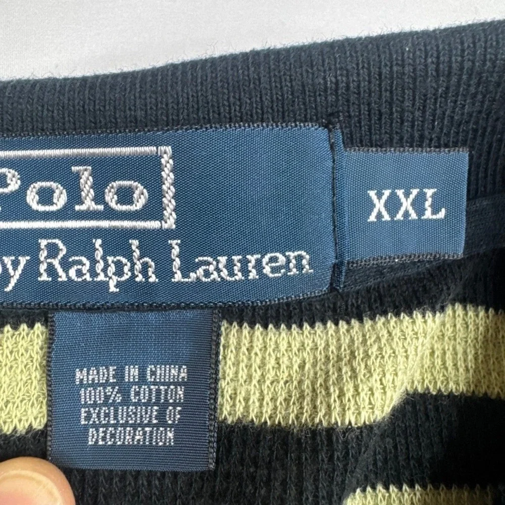 Polo Ralph‎ Lauren Loose Knit Shirt Mens XXL Yellow Black Striped Short Sleeve